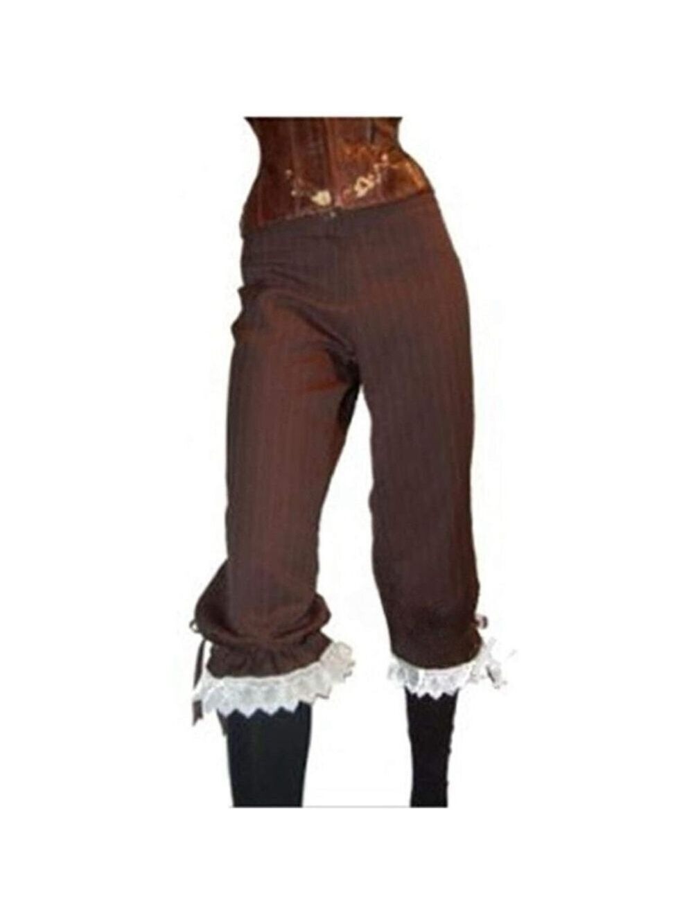 Brown Pin Stripe Lace Trim Corset Ribbon Steampunk Pants - Picture 11 of 16